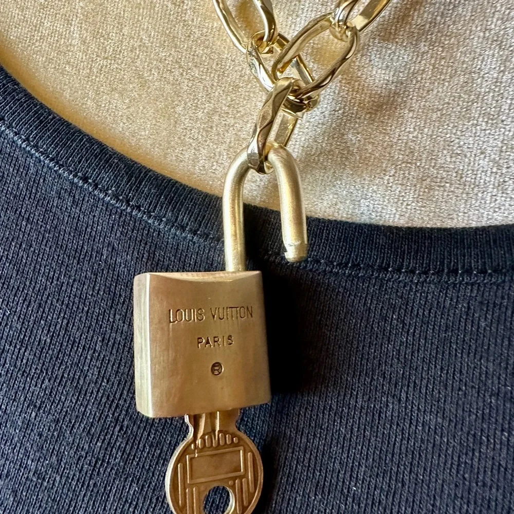 Authentic Rare Vintage Louis Vuitton Lock & Key #221 on Gold Necklace
